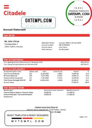 Costa Rica The Bank of Costa Rica bank statement template in Word and PDF format