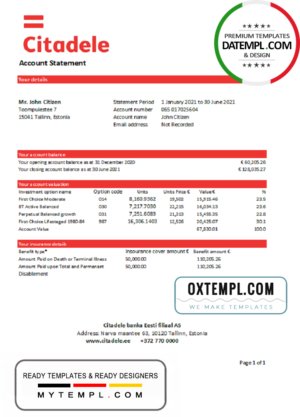 Netherlands ABN AMRO bank statement template in Word and PDF format
