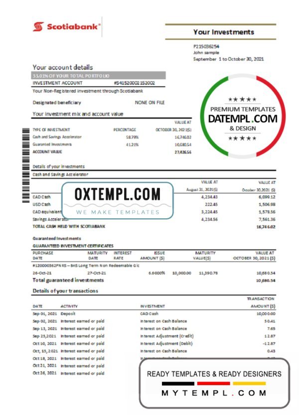 Chile Scotiabank bank statement easy to fill template in Excel and PDF format