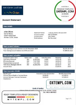 Ethiopia Bank of Abyssinia proof of address bank statement template in Word and PDF format