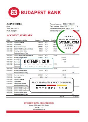 Cuba Banco Metropolitano bank statement Excel and PDF template