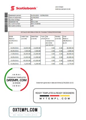 USA Woodforest bank statement Word and PDF template, 3 pages