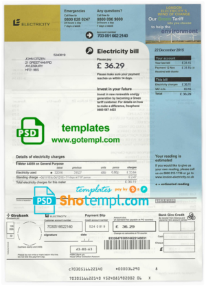 Hong Kong Water Supplies Department utility bill template in Word and PDF format