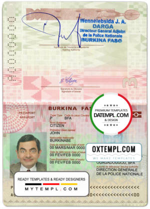 Burkina Faso passport template in PSD format, fully editable (2018 – present)