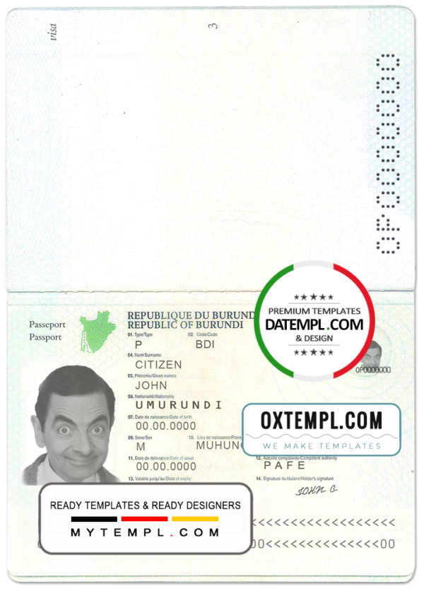 Burundi passport template in PSD format, 2011-2019