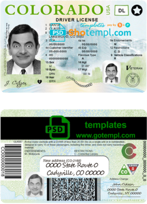 USA Colorado driving license template in PSD format