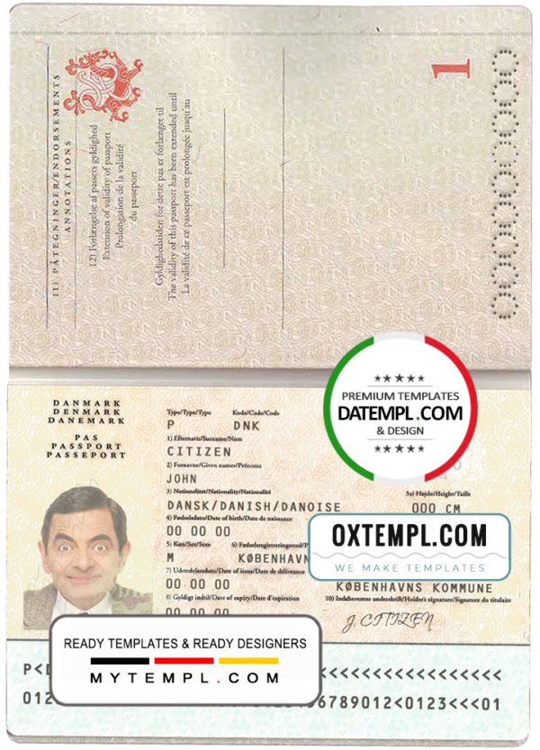 Denmark passport template in PSD format, fully editable