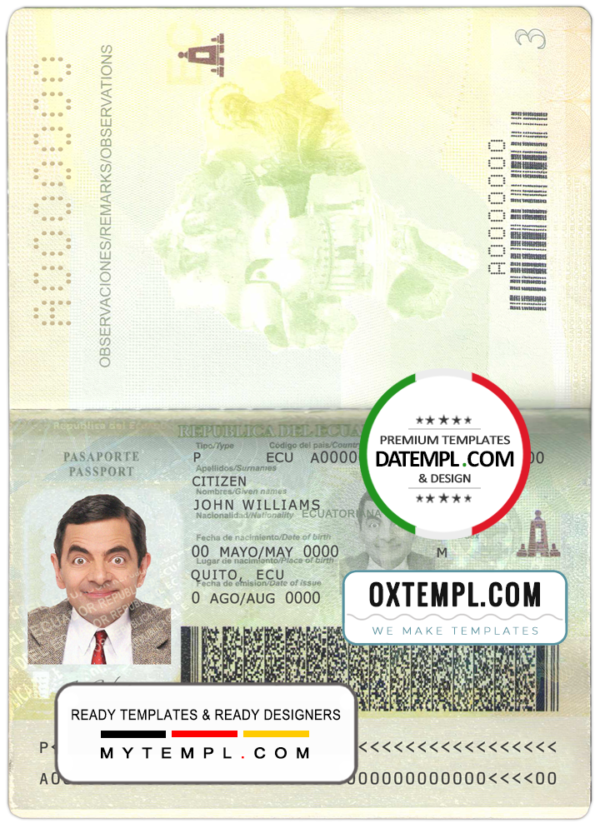 Ecuador passport template in PSD format