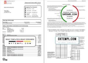 USA Maryland Howard Business bank statement template, Excel and PDF format (.xls and .pdf) (4 pages)