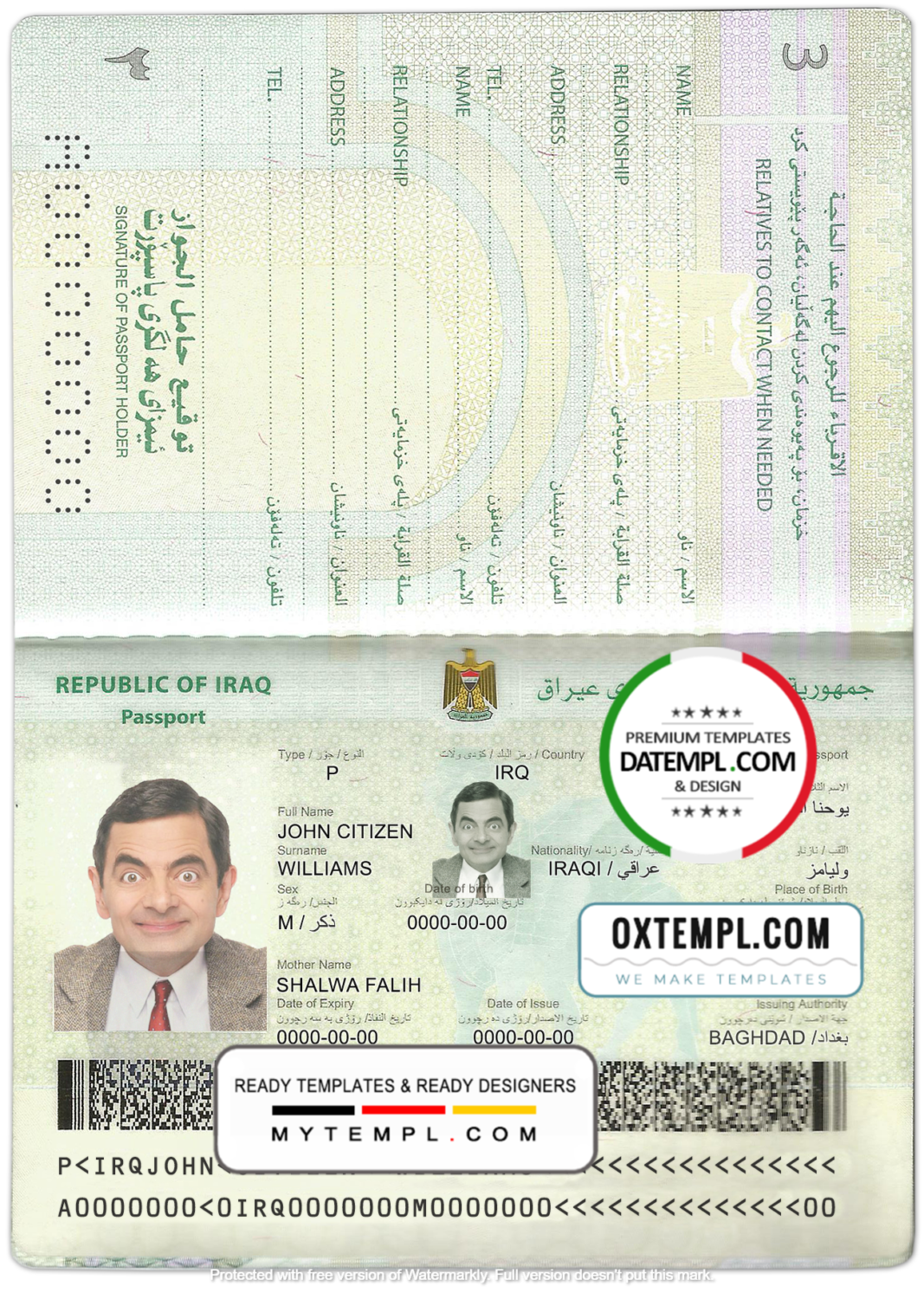 Iraq Id Card Example Iraq passport template in PSD format – GOTEMPL – templates with design ...