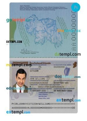Ireland passport template in PSD format (+editable PSD photo look), fully editable