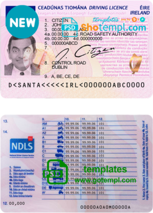 Ireland driving license template in PSD format, fully editable, with all fonts
