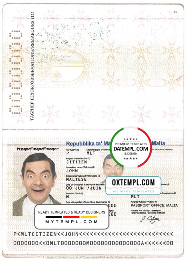 Malta passport template in PSD format