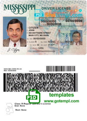 USA Mississippi driving license template in PSD format