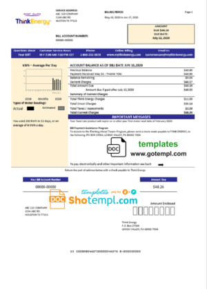Gibraltar Electricity Authority utility bill Word and PDF template
