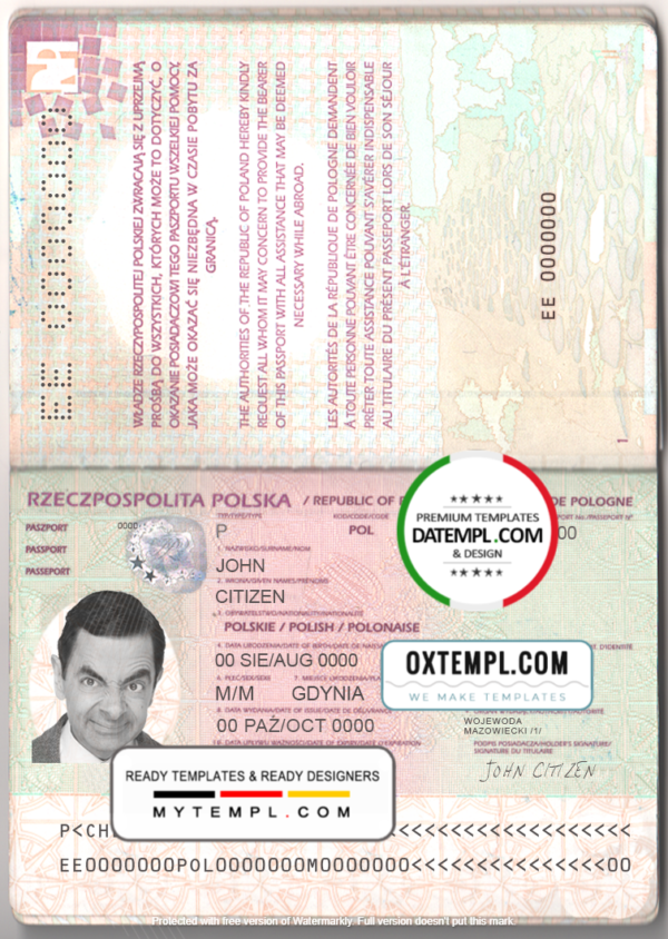 Poland passport template in PSD format, 2011-2018