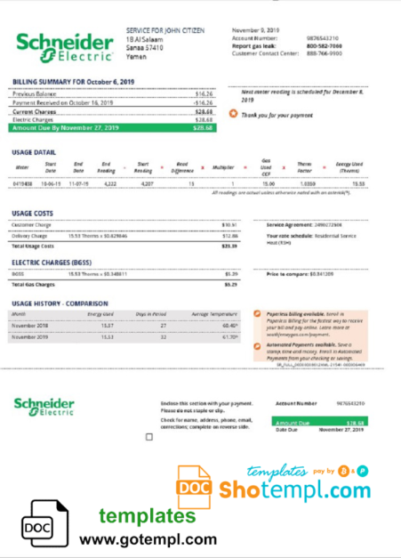 Yemen Schneider Electric utility bill template in Word and PDF format