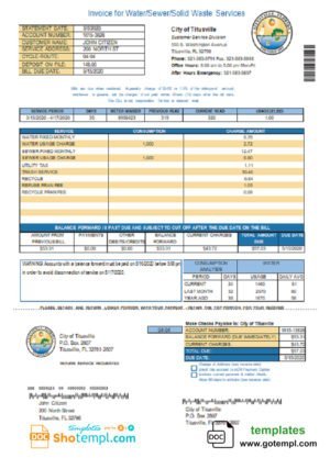 USA City of Titusville Florida utility bill template in Word and PDF format (.doc and .pdf)