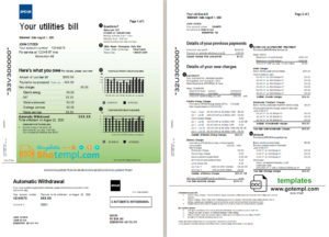 Canada Epcor electricity utility bill template in Word and PDF format, 3 pages