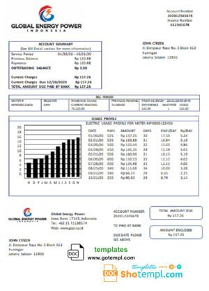Monaco SMEG electricity utility bill template in Word and PDF format