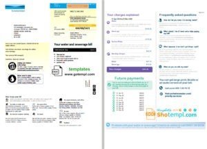 United Kingdom Yorkshire water utility bill template in Word and PDF format (2 pages)