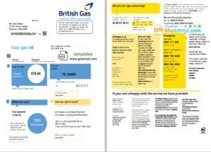 United Kingdom British Gas utility bill template in Word and PDF format fully editable (2 pages) version 1