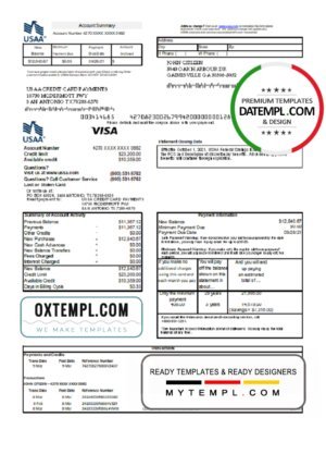 USA USAA bank Credit card statement template in Excel and PDF format