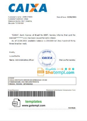 Brunei Baiduri bank card statement, Word and PDF template, 4 pages