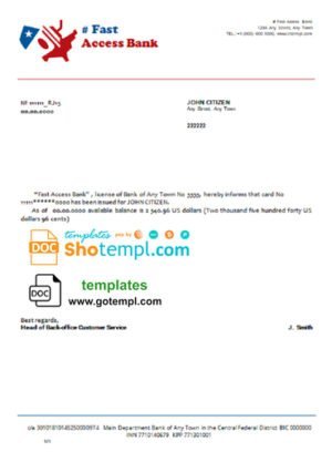 fast access bank universal multipurpose bank account reference template in Word and PDF format