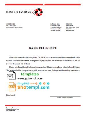 fine access bank universal multipurpose bank account reference template in Word and PDF format