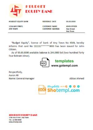 Acb Bank firm account statement Word and PDF template