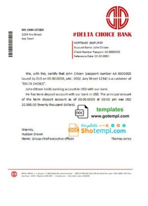 delta choice bank universal multipurpose bank account reference template in Word and PDF format