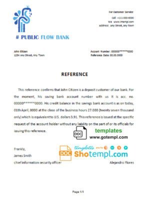 public flow bank universal multipurpose bank account reference template in Word and PDF format