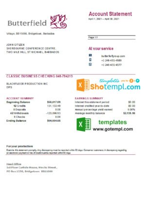 Thailand Bangkok bank statement, Excel and PDF template