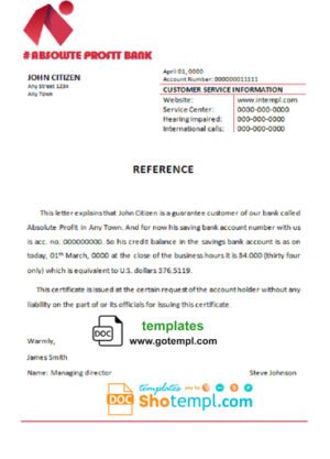 absolute profit bank universal multipurpose bank account reference template in Word and PDF format