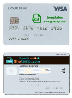 external grey universal multipurpose bank card template in PSD format, fully editable