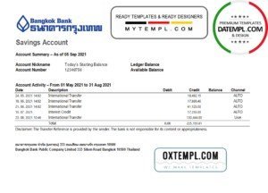 Thailand Bangkok bank statement easy to fill template in Excel and PDF format