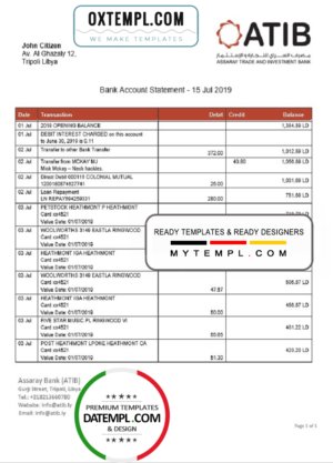 Ukraine PrivatBank bank statement easy to fill template in Excel and PDF format