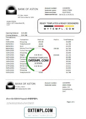 Iran Melli Bank statement template in .xls and .pdf file format