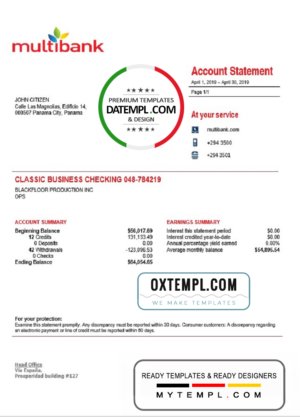 Benin Banque Atlantique bank statement template in Excel and PDF format