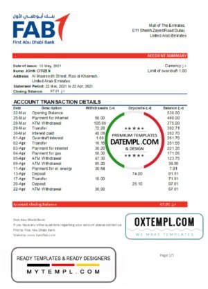 Czechia Air bank statement template in Word and PDF format