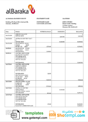 Singapore DBS bank statement template in Word and PDF format, 2 pages