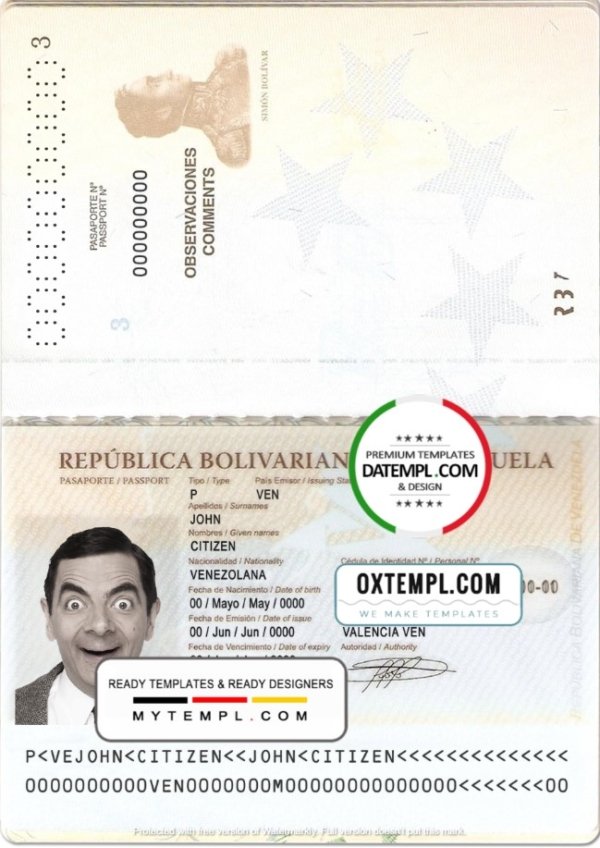 Venezuela passport template in PSD format, fully editable