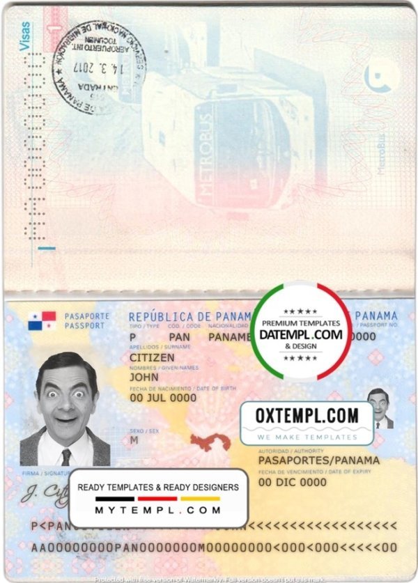 Panama passport template in PSD format