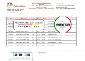 Moldova ProCredit Bank statement template in Word and PDF format