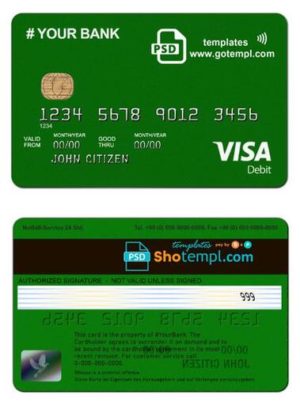 on point green card universal multipurpose bank card template in PSD format, fully editable