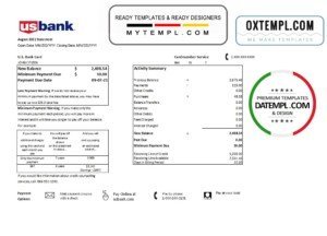 Mufg bank business checking account statement Word and PDF template