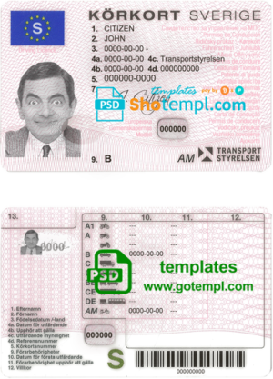 Sweden driving license template in PSD format, 2009-2016