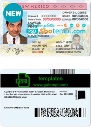 USA State New Mexico driving license template in PSD format