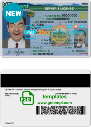 USA Vermont driving license template in PSD format